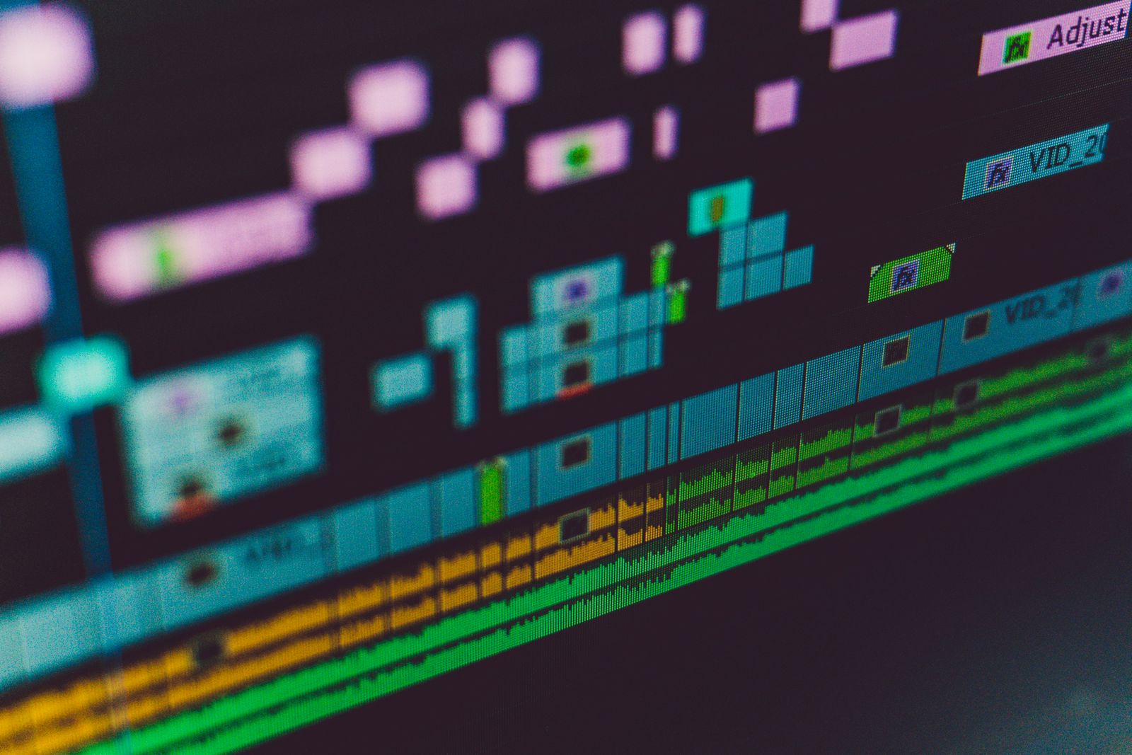 Editing timeline on a monitor in the edit suite